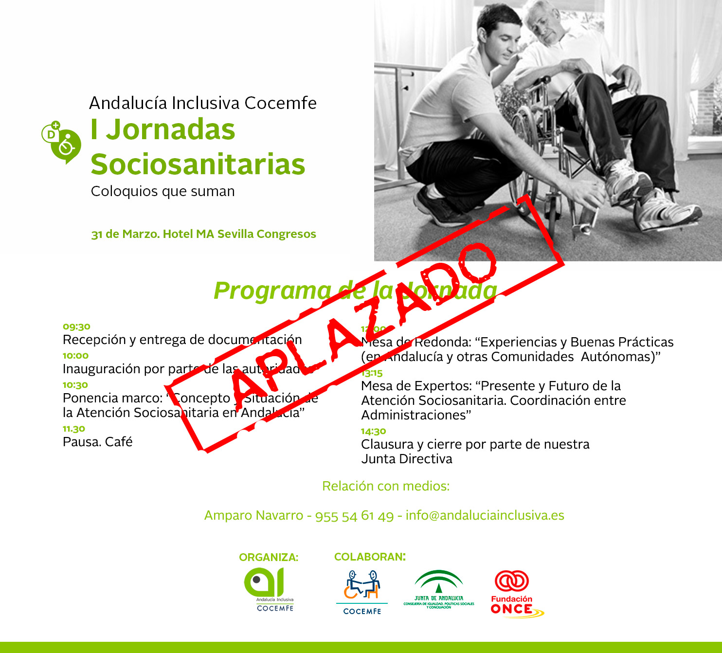 Queda aplazada la I Jornada Sociosanitaria