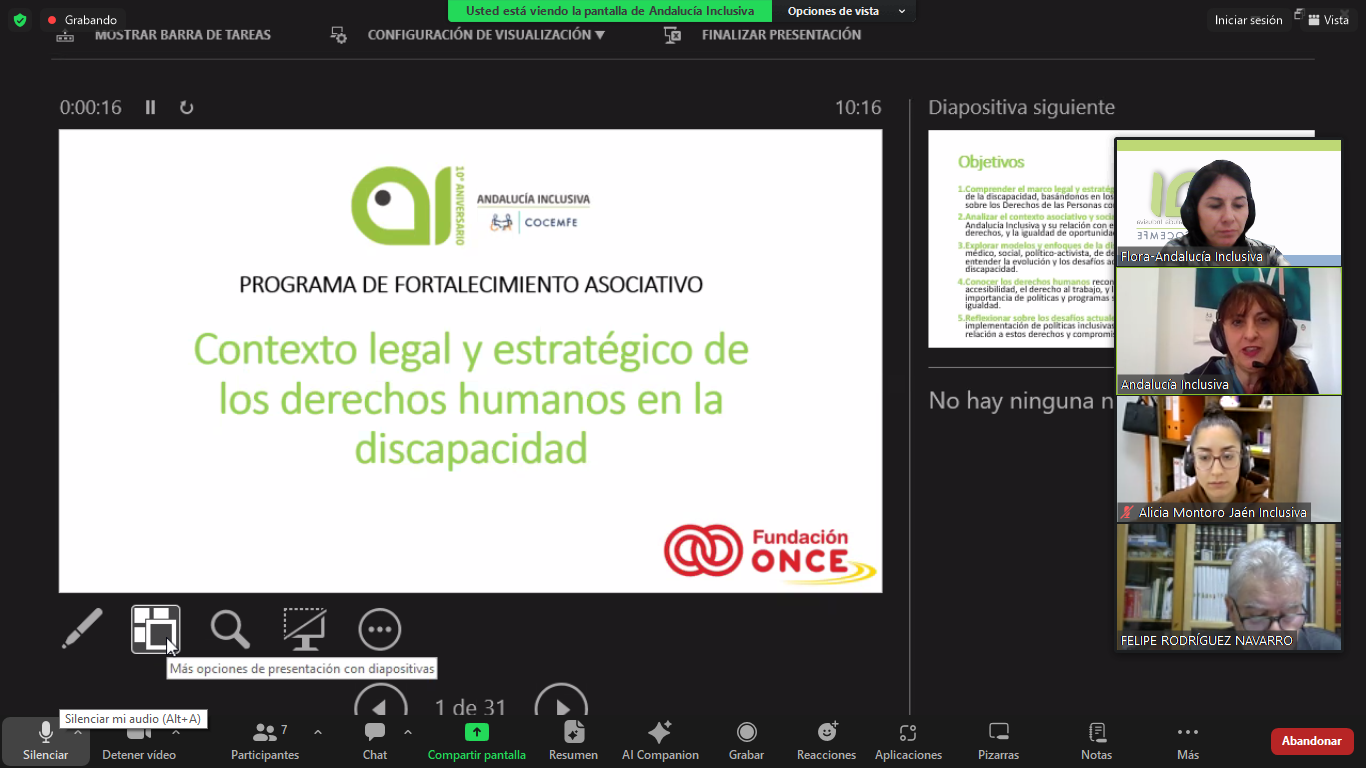 Andalucía Inclusiva inicia ciclo formativo sobre fortalecimiento asociativo para su personal técnico.