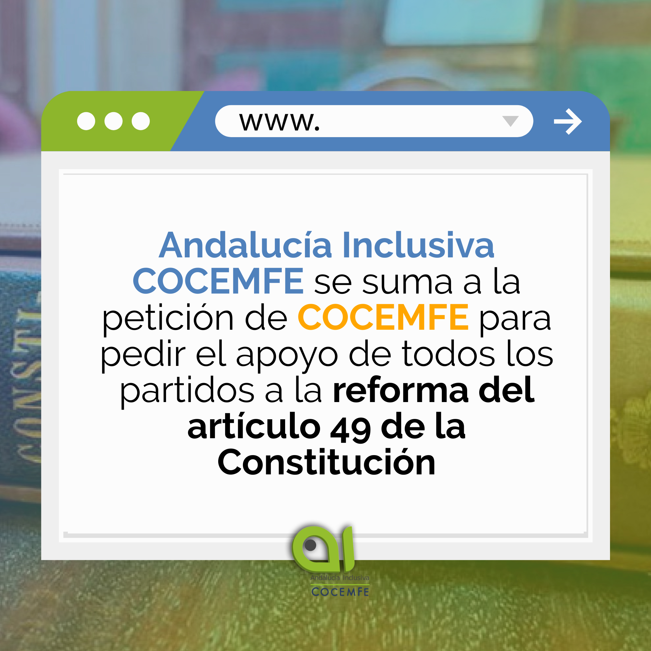 COCEMFE pide el apoyo de todos los partidos a la reforma del artículo 49  de la Constitución 